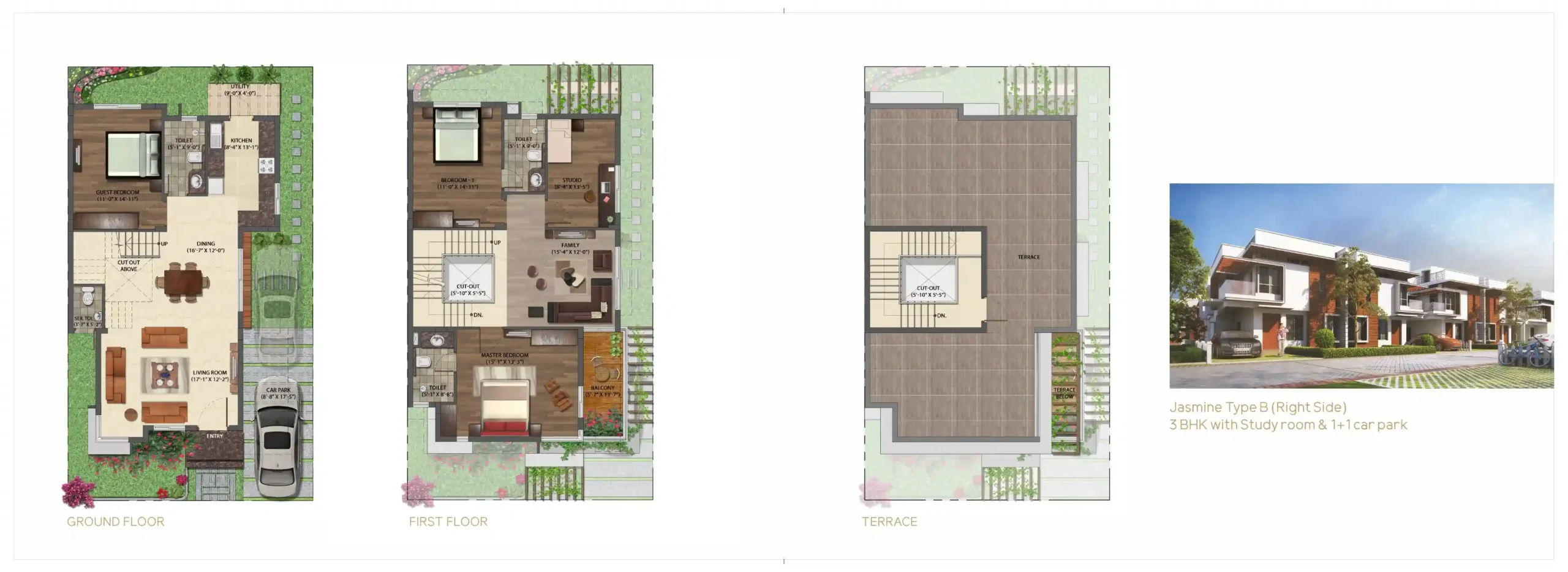 Type B Jasmine 30x50 Right Side Villa Floor Plan of NVT Mystic Garden