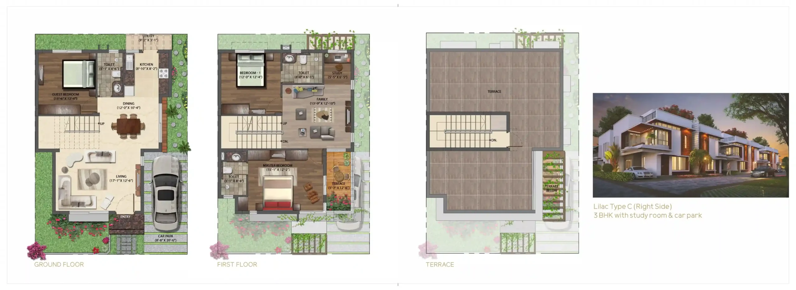 Type C Lilac 30x40 Left Side Villa Floor Plan of NVT Mystic Garden