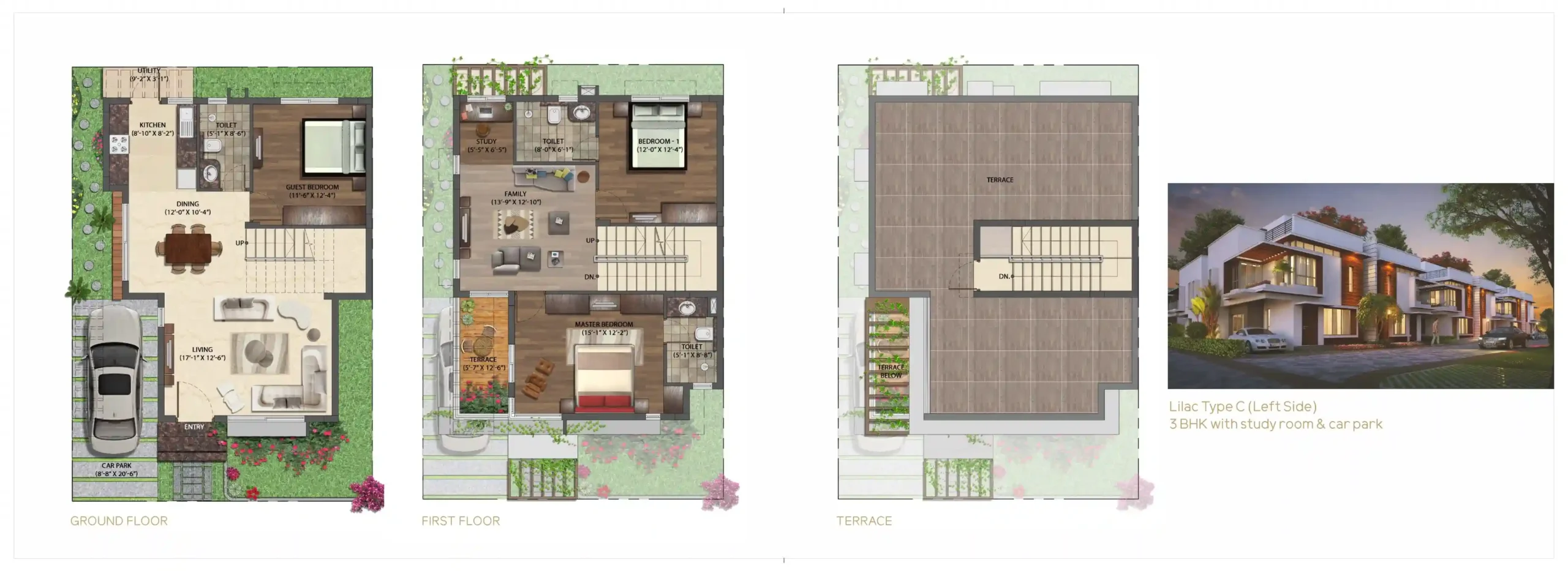 Type C Lilac 30x40 Right Side Villa Floor Plan of NVT Mystic Garden
