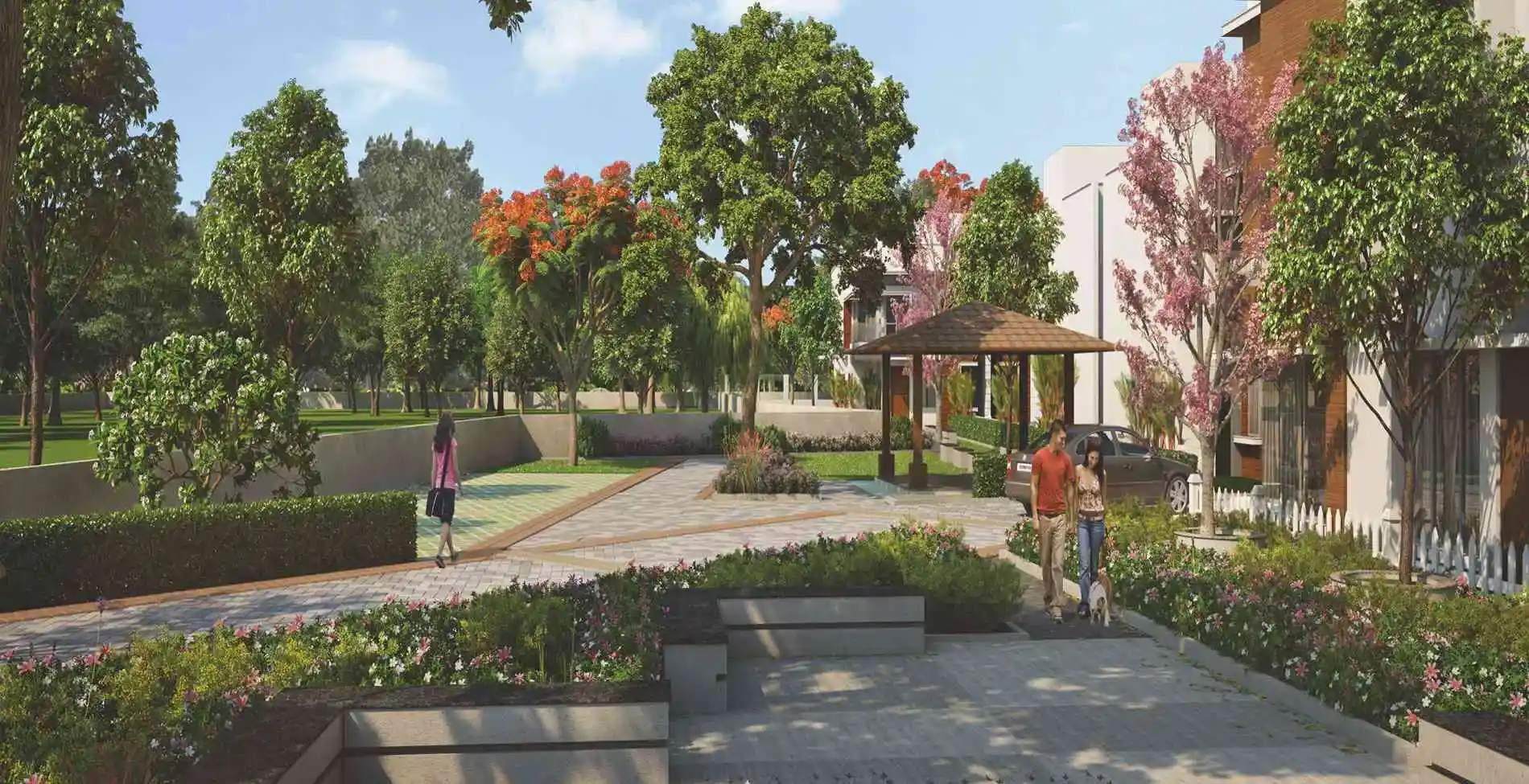 tree lined walkways at mystic garden